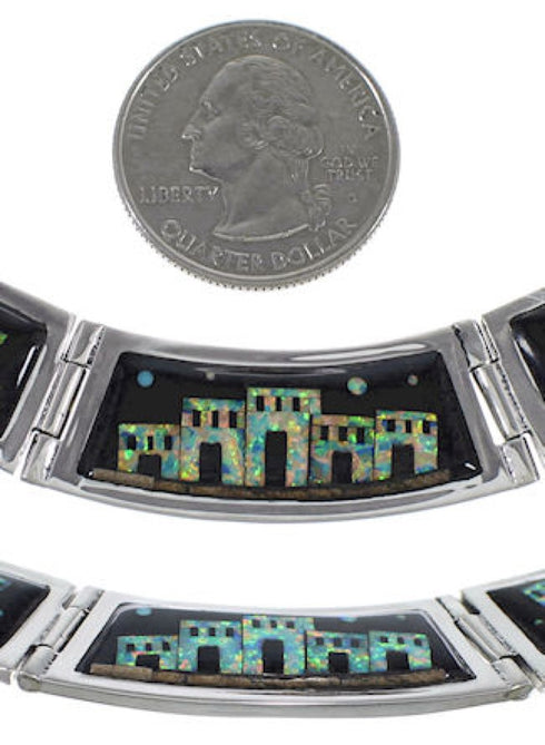 Silver Native American Village Design Multicolor Necklace Set GS62287