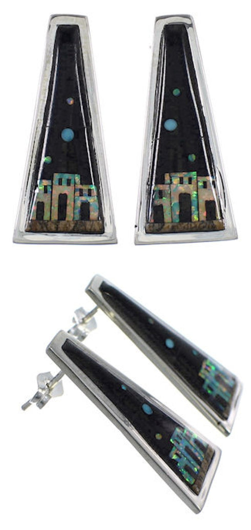 Silver Native American Village Design Multicolor Necklace Set GS62287