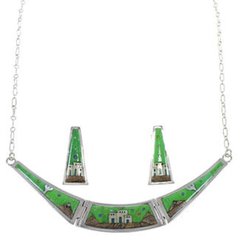 Multicolor Native American Design Necklace Earrings Set GS62296