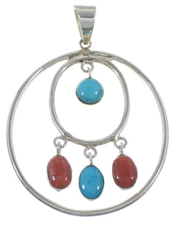 Southwestern Turquoise Coral Silver Pendant PS60310
