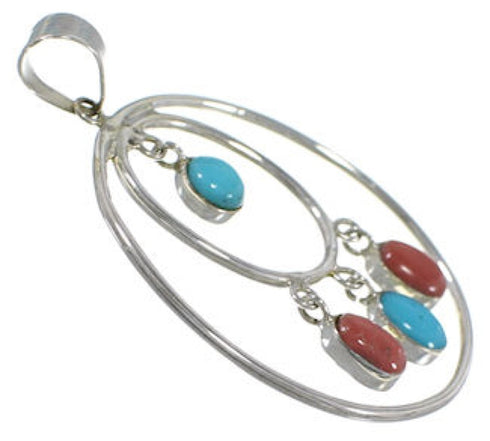 Southwestern Turquoise Coral Silver Pendant PS60310
