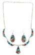 Sterling Silver Multicolor Earrings And Link Necklace Set GS75435
