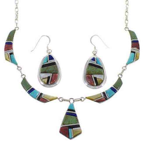 Southwest Multicolor Link Necklace Earrings Set GS75441