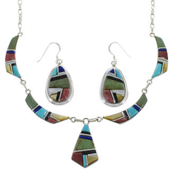 Southwest Multicolor Link Necklace Earrings Set GS75441