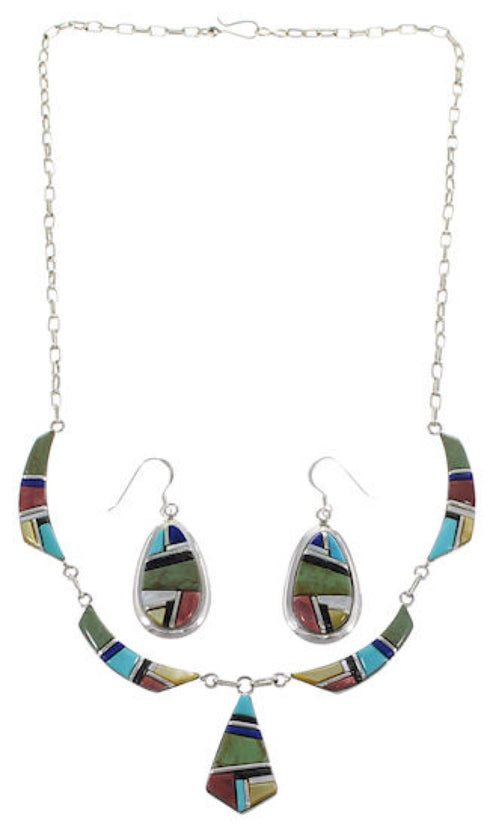 Southwest Multicolor Link Necklace Earrings Set GS75441