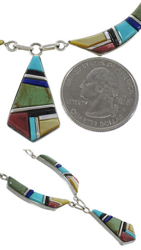 Southwest Multicolor Link Necklace Earrings Set GS75441