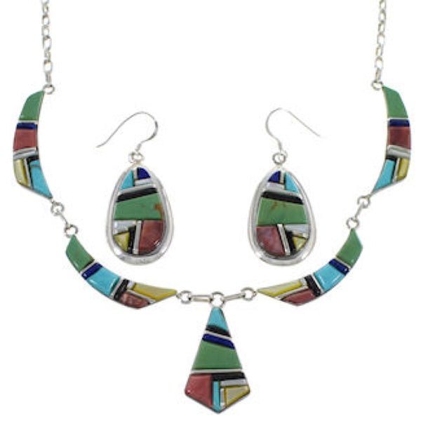 Sterling Silver Southwest Multicolor Link Necklace Set GS75443