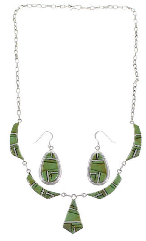 Sterling Silver Turquoise Link Necklace Earrings Jewelry Set GS75405