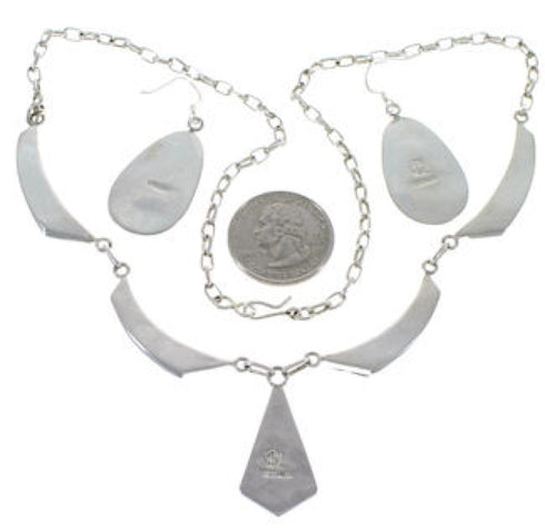 Sterling Silver Turquoise Link Necklace Earrings Jewelry Set GS75405