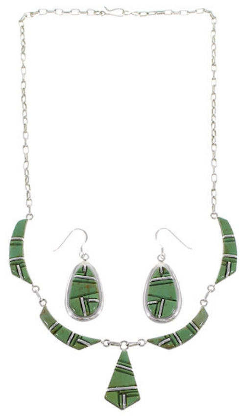 Southwest Silver Turquoise Link Necklace And Earrings Set GS75409