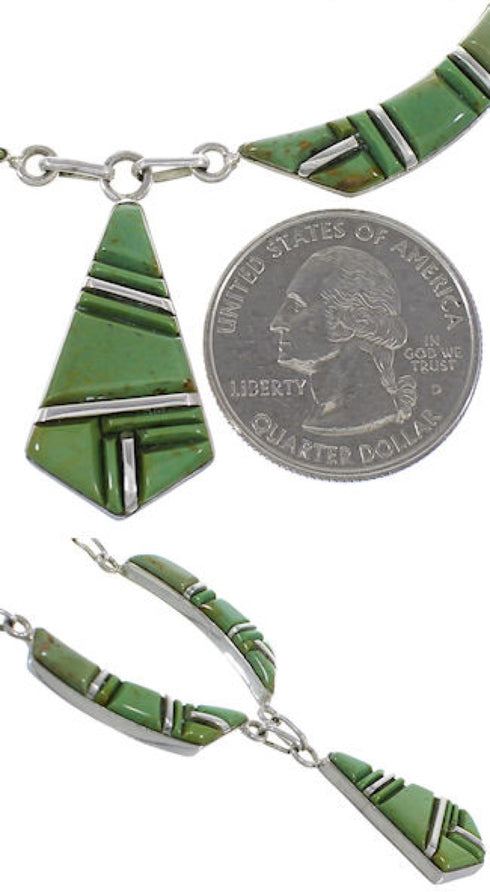 Southwest Silver Turquoise Link Necklace And Earrings Set GS75409