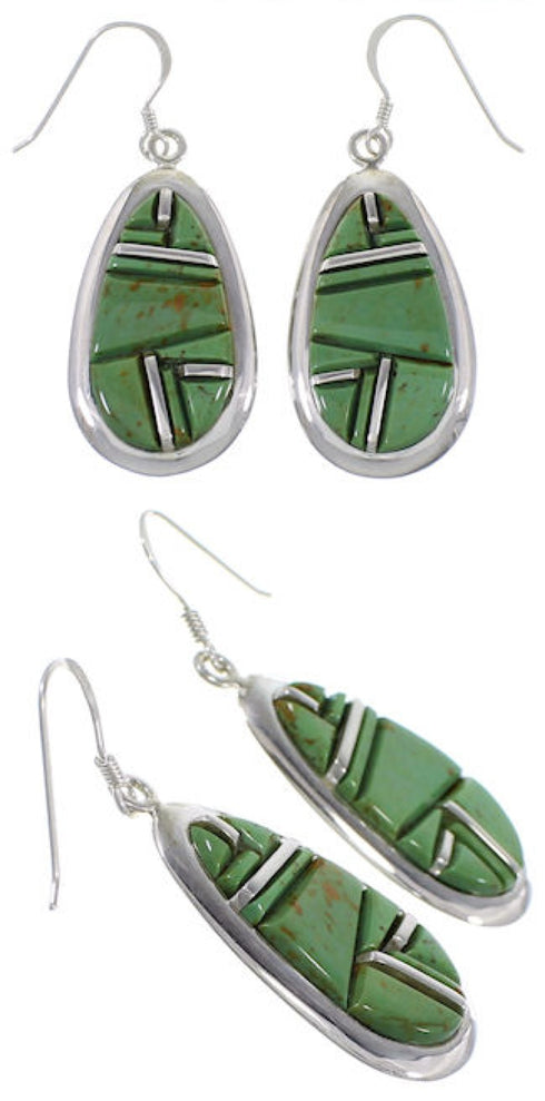 Southwest Silver Turquoise Link Necklace And Earrings Set GS75409