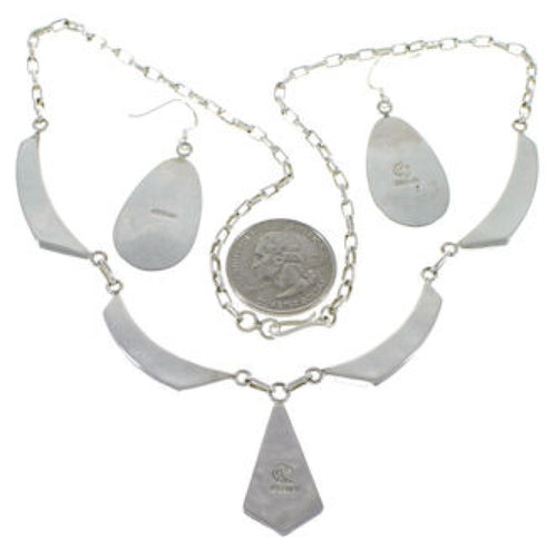 Southwest Silver Turquoise Link Necklace And Earrings Set GS75409