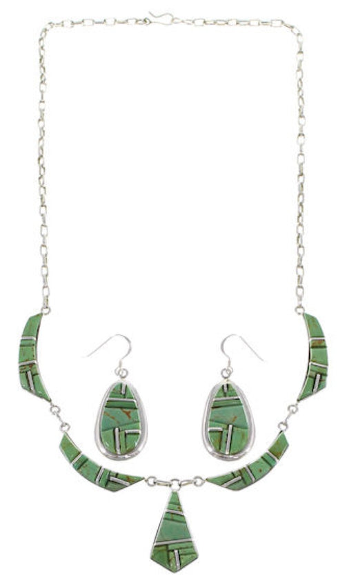 Southwestern Link Necklace And Earrings Turquoise Set GS75425