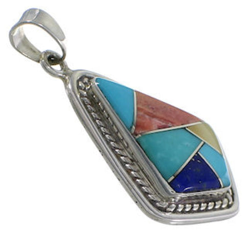 Southwest Multicolor Inlay And Silver Pendant EX29608