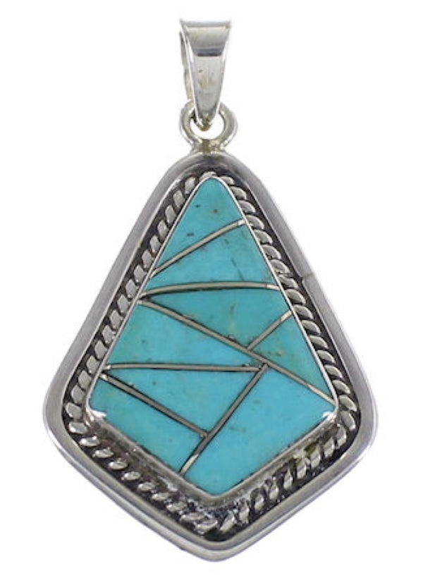 Southwest Turquoise Inlay Silver Slide Pendant EX29591