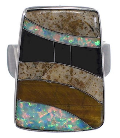 Tiger Eye Multicolor Sterling Silver Whiterock Ring Size 9-1/2 AS46061
