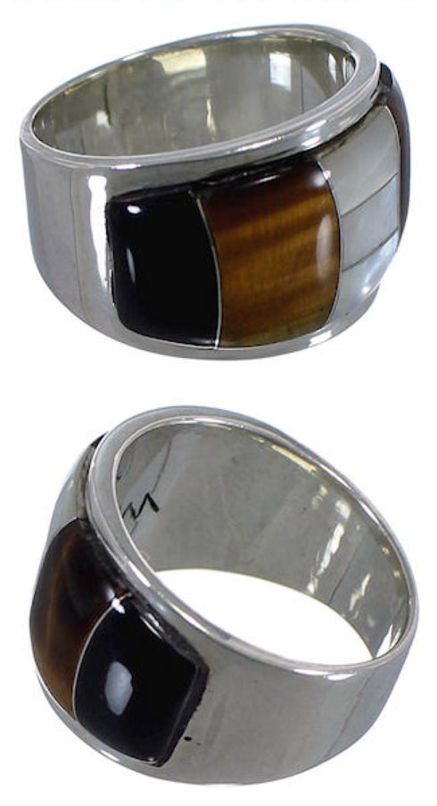 Tiger Eye Multicolor Sterling Silver Whiterock Ring Size 5-1/2 HS35043