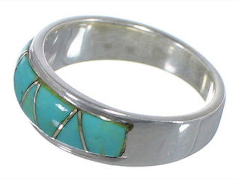 Southwest Turquoise Inlay Sterling Silver Ring Size 5-3/4 UX37003