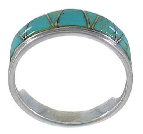 Southwest Turquoise Inlay Sterling Silver Ring Size 5-3/4 UX37003