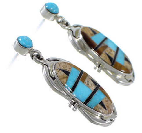 Tiger Eye Multicolor Sterling Silver Post Dangle Earrings NS33204