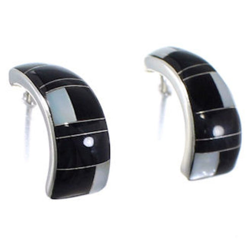 Sterling Silver Mother Of Pearl Black Jade Post Earrings RS42695
