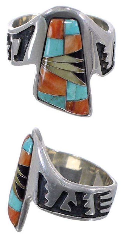 Multicolor Inlay Jewelry Sterling Silver Ring Size 6-1/4 AS37154