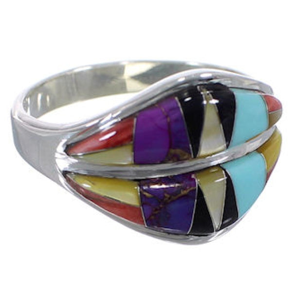 Southwestern Multicolor Inlay Silver Ring Size 6-3/4 MX23452