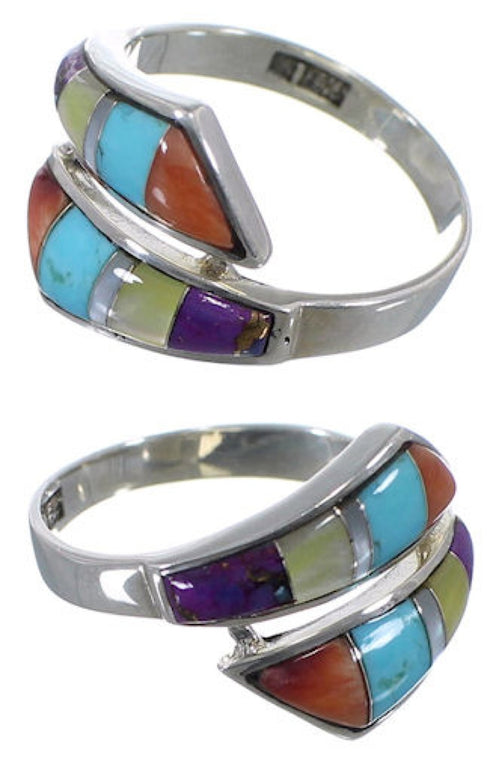 Sterling Silver Turquoise Multicolor Jewelry Ring Size 7-3/4 RS43397
