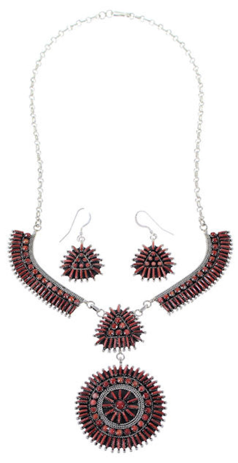 Sterling Silver Jewelry Red Oyster Shell Link Necklace Set NS34983