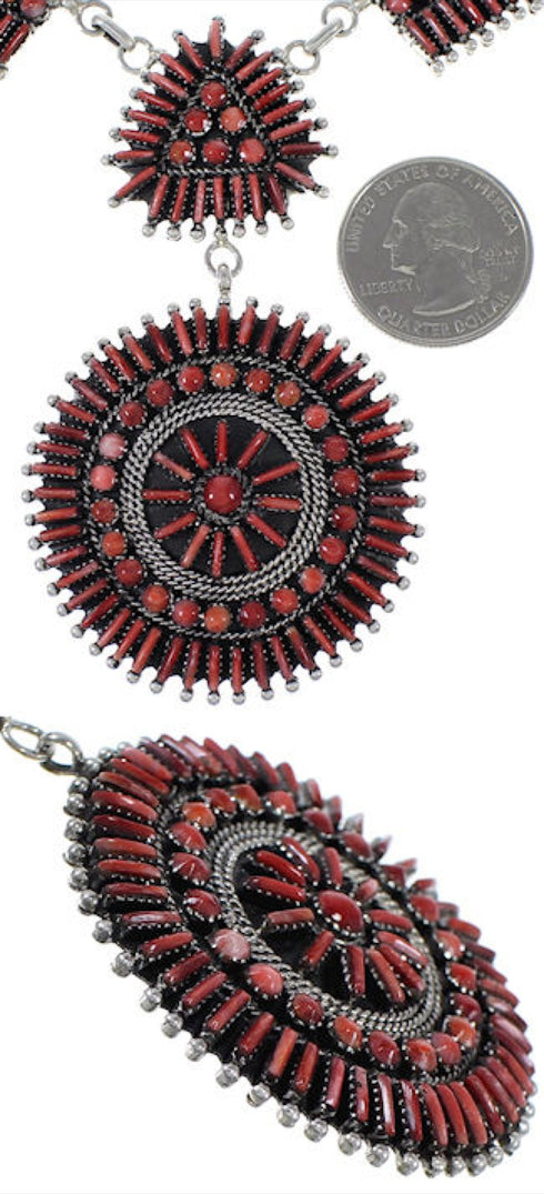 Sterling Silver Jewelry Red Oyster Shell Link Necklace Set NS34983