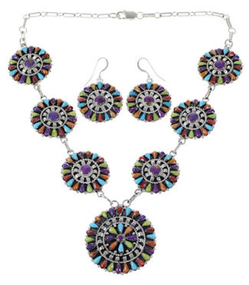 Sterling Silver Turquoise Multicolor Link Necklace Set Jewelry NS28736