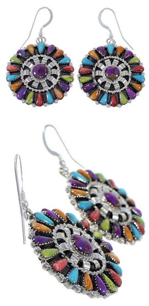 Sterling Silver Turquoise Multicolor Link Necklace Set Jewelry NS28736