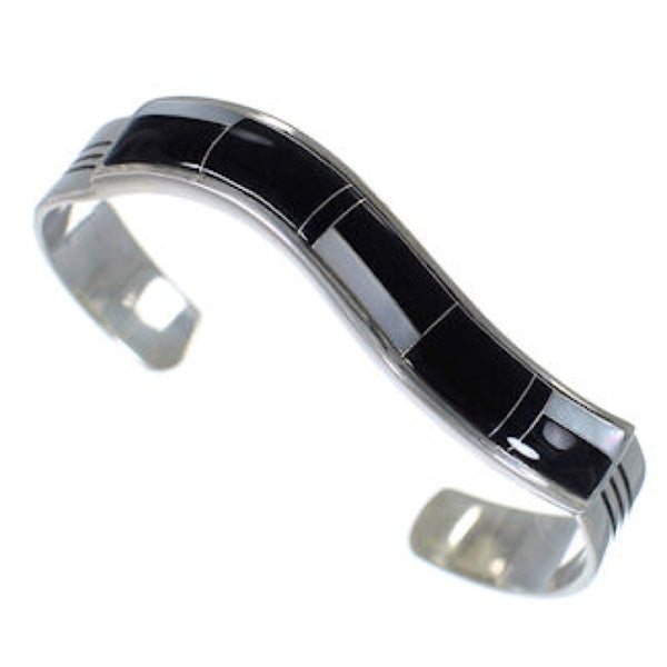 Mother Of Pearl Black Inlay Sterling Silver Bracelet Jewelry AS39717