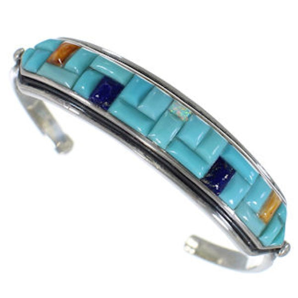 Multicolor Inlay Jewelry Sterling Silver Cuff Bracelet NS33271