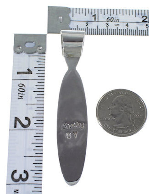 Black Jade Mother Of Pearl Inlay Sterling Silver Slide Pendant NS42690