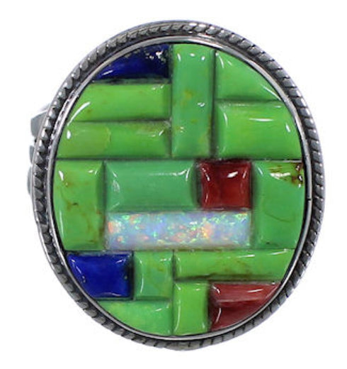 Silver Mojave Turquoise Multicolor Ring Size 6-3/4 Jewelry NS43874