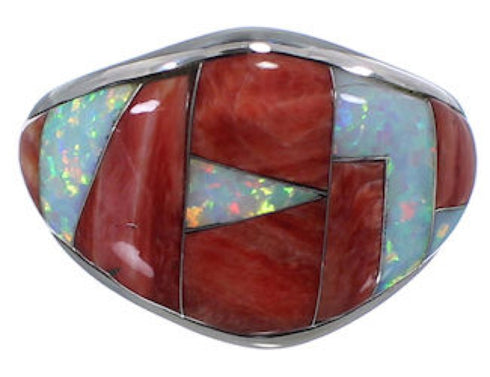Red Oyster Shell Opal Inlay Sterling Silver Ring Size 8-3/4 EX22493