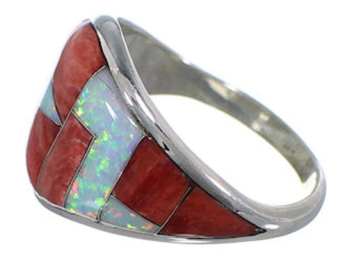 Red Oyster Shell Opal Inlay Sterling Silver Ring Size 8-3/4 EX22493