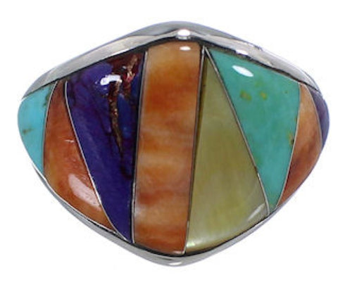 Sterling Silver Southwest Ring Multicolor Jewelry Size 5-3/4 CS59595