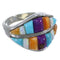 Sterling Silver Turquoise Multicolor Inlay Ring Size 7-1/2 RS35726
