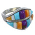 Sterling Silver Turquoise Multicolor Inlay Ring Size 7-1/2 RS35726