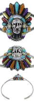 Multicolor Inlay And Sterling Silver Chief Head Bracelet BW70166