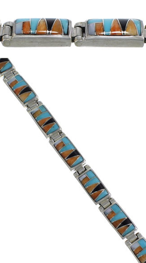 Multicolor Inlay And Genuine Silver Link Bracelet GS60541