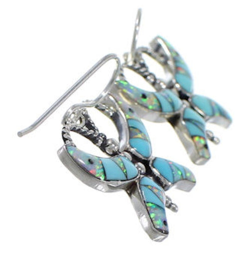 Turquoise Opal Inlay Butterfly Sterling Silver Earrings JW63152