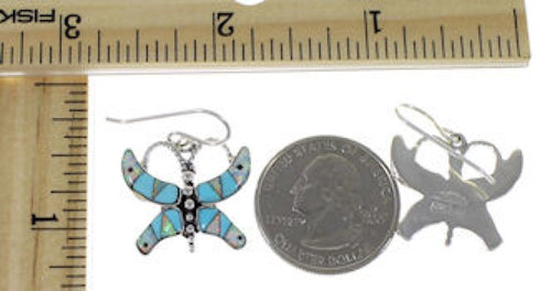 Turquoise Opal Inlay Butterfly Sterling Silver Earrings JW63152