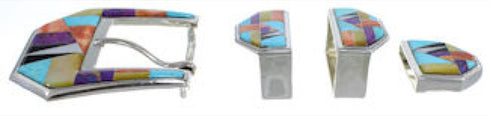 Multicolor Inlay Sterling Silver Ranger Belt Buckle GS57058