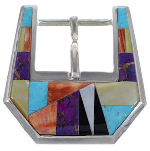 Multicolor Inlay Sterling Silver Ranger Belt Buckle GS57058