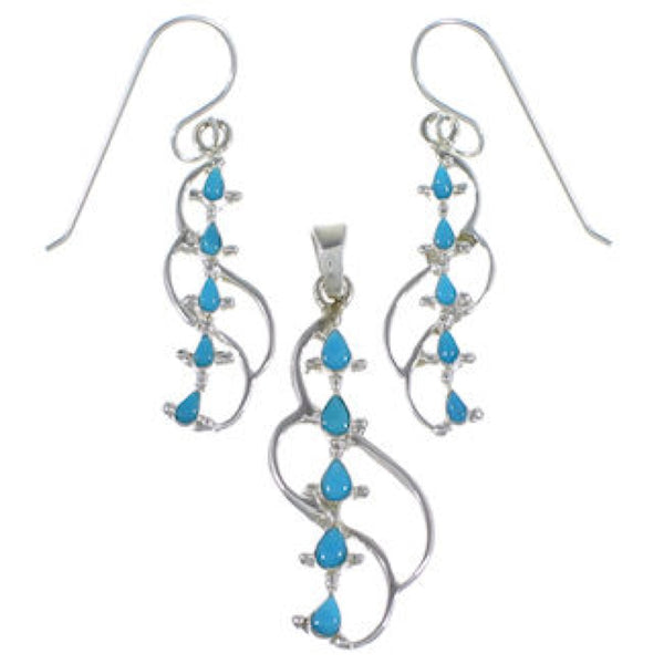 Sterling Silver Turquoise Pendant Earrings Jewelry Set NX65554
