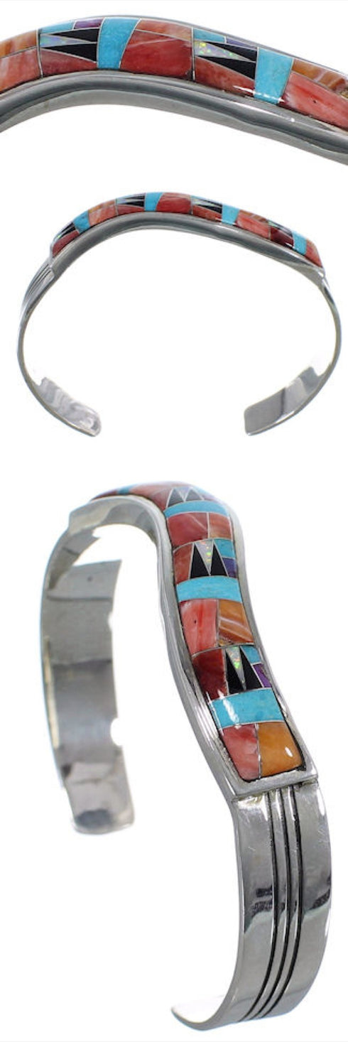 Multicolor Sterling Silver Turquoise Jewelry Cuff Bracelet AW70307